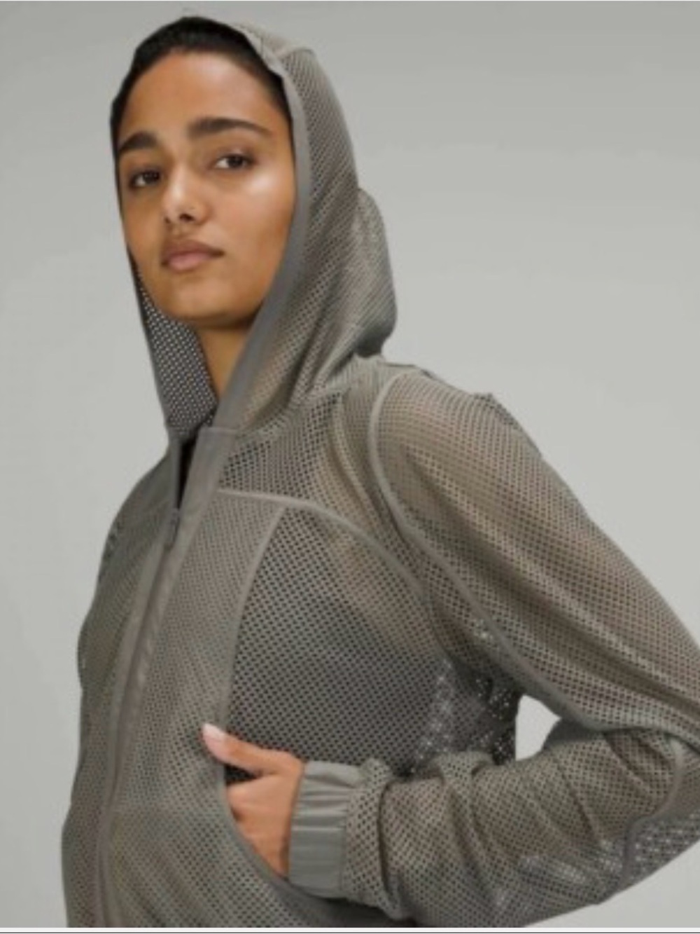 lululemon athletica White Mesh Hooded Zip Up Jacket